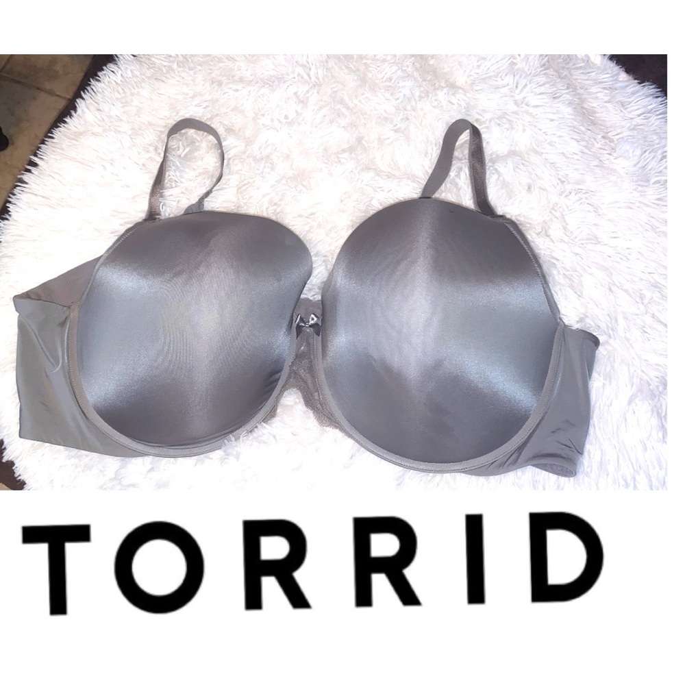 Torrid Curve 50DD Plus Grey Nylon Lace Trim Bra